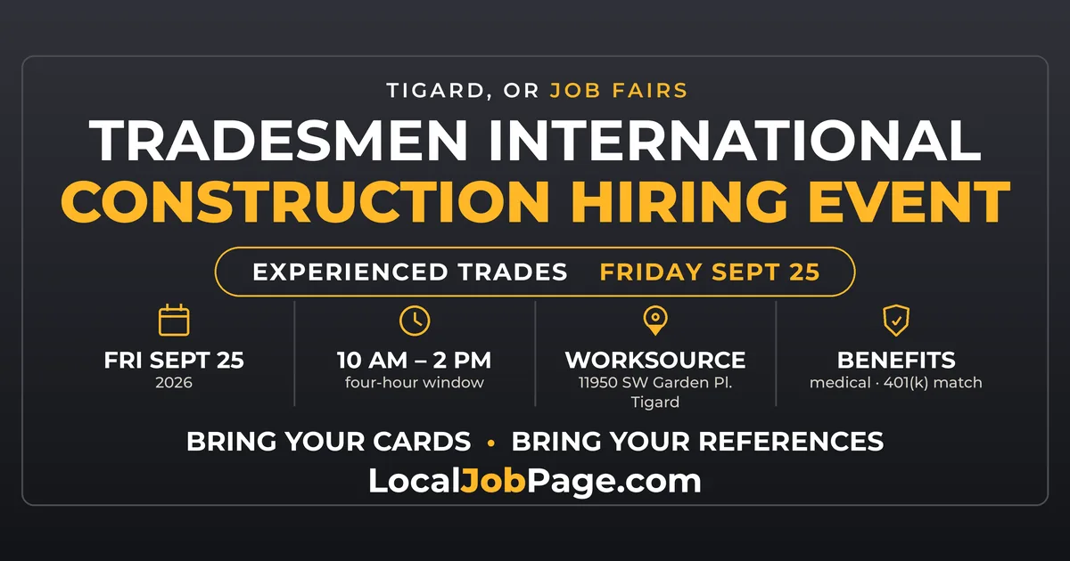 Tradesmen International Hiring Event in Tigard Sept. 25: What Construction Pros Need to Know